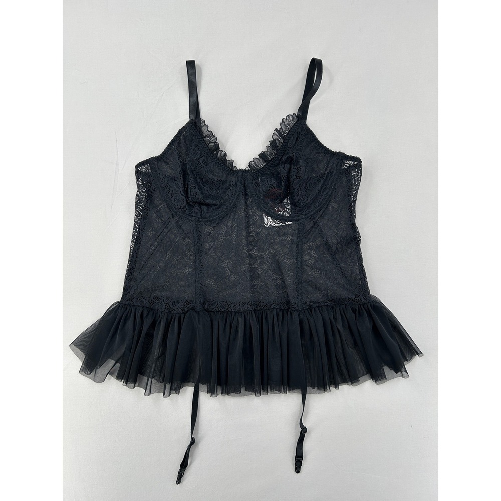 Black Lace Underwire Babydoll Camisole with Garter Straps Sz 3XL
